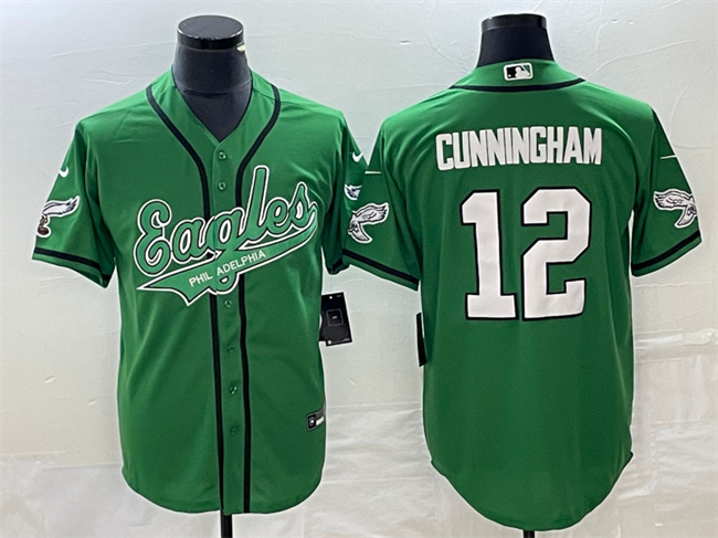 Men's Green Philadelphia Eagles #12 Randall Cunningham Cool Base Stitched Baseball Jersey